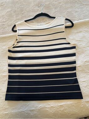 TEHAMA Striped 80% Silk Sleeveless Tank - Navy, Cream and Tan. Size M